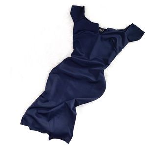 Club L | dark navy Bardot scuba office midi dress